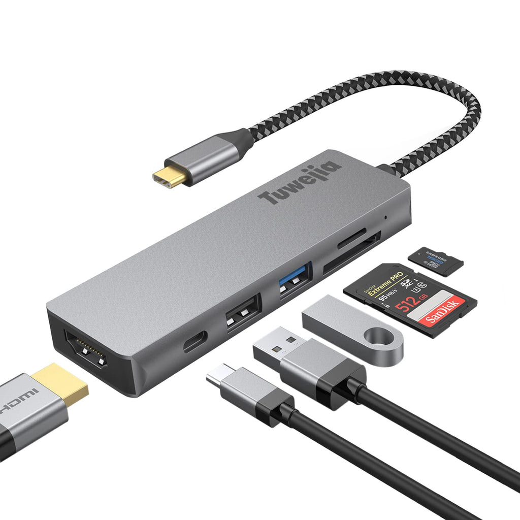  [AUSTRALIA] - USB C Hub Multiport 6-in-1 Adapter,Tuwejia USB Type C Adapter with 4k HDMI, MicroSD/TF Card Reader, USB 3.0 Ports, 60W Power Delivery Compatible with MacBook Pro