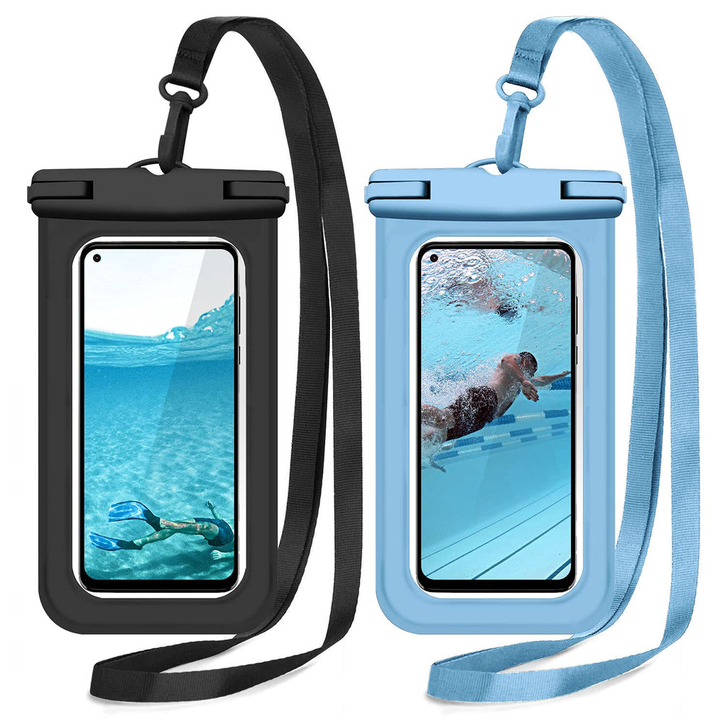  [AUSTRALIA] - Janmitta Universal Extra-Large Waterproof Pouch,Underwater Dry Bag for OnePlus Nord N200 5G,Moto G Stylus,Google Pixel 6 Pro and Other Phones Up to 7.0",IPX8 Waterproof Phone Case,2 Packs+2 lanyards Black+Blue 8.39x4.21*0.59 inches