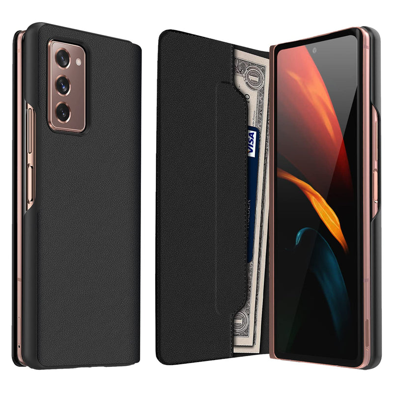  [AUSTRALIA] - CENMASO Designed for Galaxy Fold 2 Case, Leather Magnetic Flip Screensaver Wallet Protective Case for Samsung Galaxy Fold 2 2020 - Black