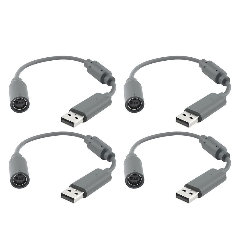  [AUSTRALIA] - 4 Pack Replacement Dongle USB Breakaway Cable for Xbox 360 Wired Controllers, Extension Adapter Cable for Xbox 360 - Grey 4 4 Pack Grey
