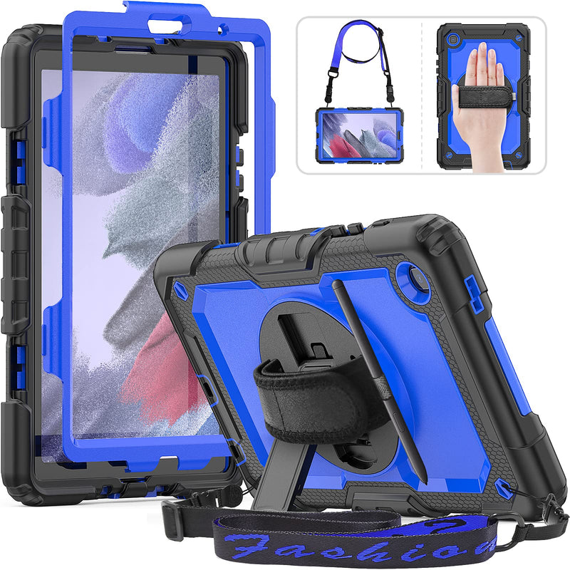  [AUSTRALIA] - HXCASEAC Case for Samsung Tab A7 Lite 2021 (SM-T220/T225/T227) 8.7 inch, Shockproof Case with Screen Protector, 360 Rotating Stand/Hand Strap, Pen Holder, Shoulder Strap for Galaxy Tab A7 Lite, Blue