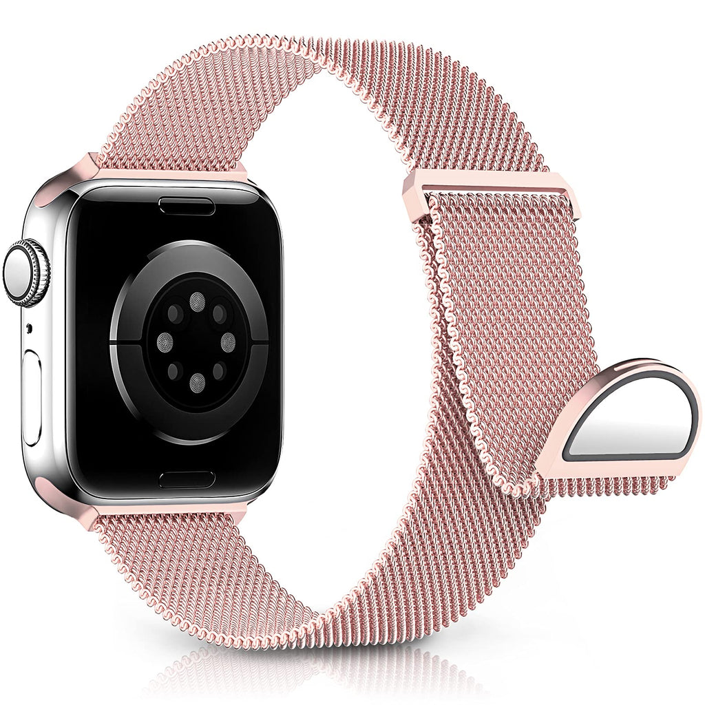  [AUSTRALIA] - KingofKings Metal Bands Compatible with Apple Watch Band 38mm 40mm 42mm 44mm, Adjustable Magnetic Stainless Steel Mesh Strap Wristband for iWatch Series SE 7 6 5 4 3 2 1,Women Men A,Rose Pink 38mm/40mm/41mm