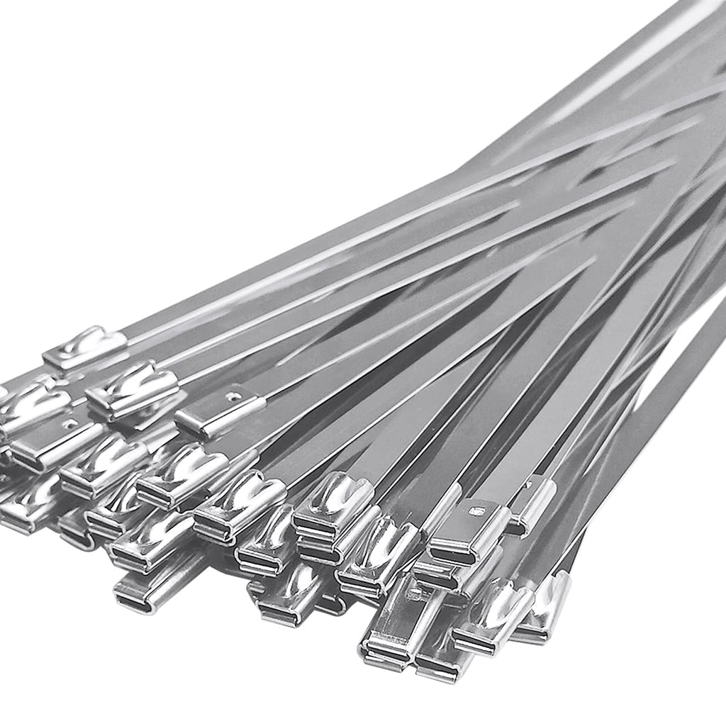  [AUSTRALIA] - 50pcs Metal Cable Zip Ties, 304 Stainless Steel Cable Ties, Exhaust Wrap Multi-Purpose Locking Cable Metal Zip Ties(11.8 Inches)