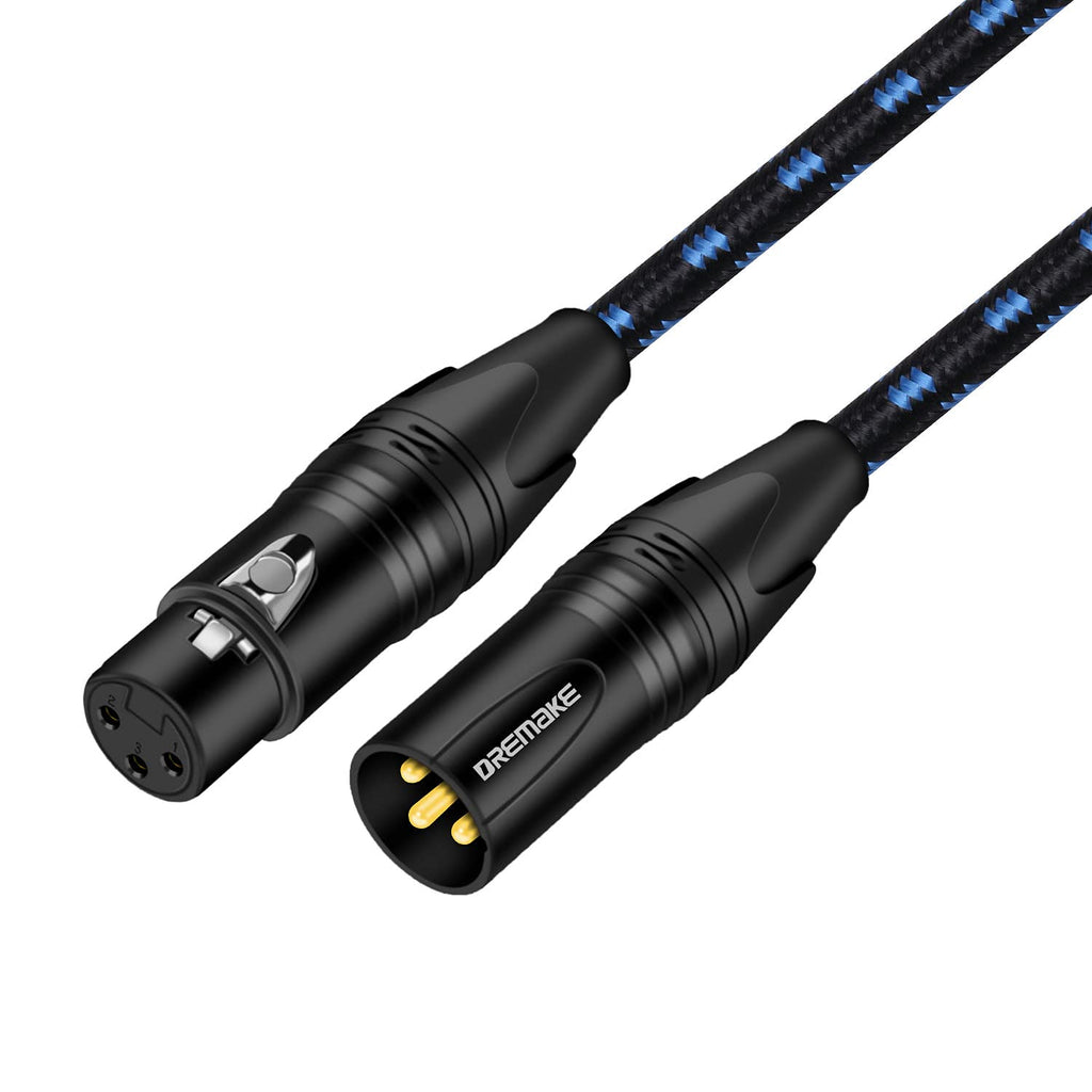  [AUSTRALIA] - DREMAKE 40FT XLR Mic Cable 3-Pin XLR Male to Female Microphone Audio Cable, Black Blue Tweed Braided Balanced DMX AMP Instrument Patch Cords for Mixing Boards, Speaker Systems, Pro Audio, Preamps 40FT/12M