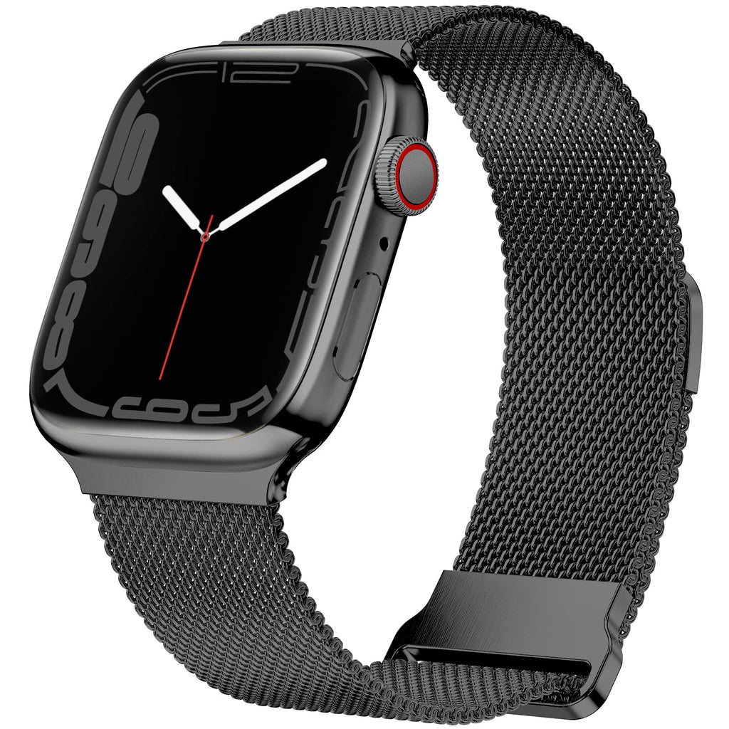  [AUSTRALIA] - JuQBanke Magnetic Band Compatible with Apple Watch 38mm 40mm 41mm, Stainless Steel Mesh Milanese Strap with Adjustable Loop, Metal Wristband for iWatch SE Series 7 6 5 4 3 2 1 for Women Men, Black 38mm / 40mm / 41mm