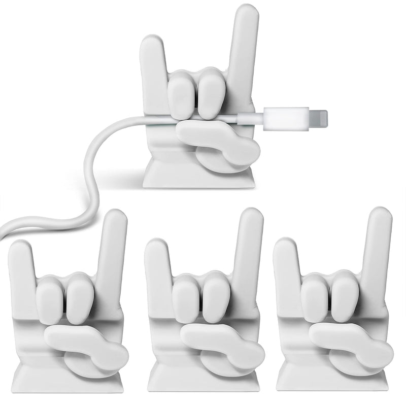  [AUSTRALIA] - 4 Pack Rock and Roll Cable Clips, Cable Management Cord Organizer, Desk Accessories, Cable Organizer, Office Computer Desk Organizer, Electrical Wire Holder, Car Organizer, 4 pcs White Rock On Hands 4 Pcs White Hands