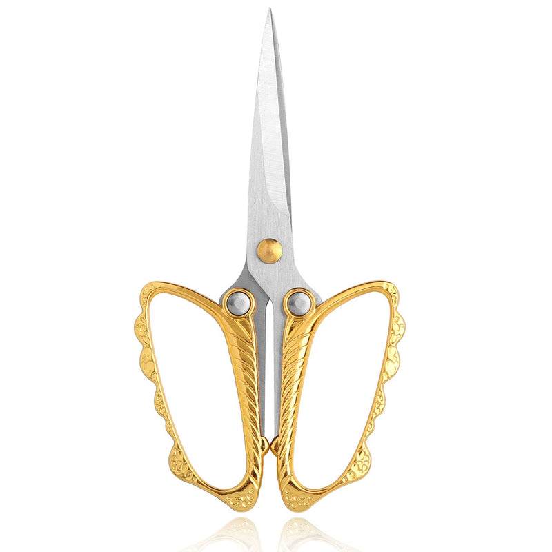  [AUSTRALIA] - Jasni Stainless Steel Small Sharp Pointed butterfly handle Sewing Scissors Embroidery DIY Tools Craft cutting Tailor Dressmaker Threading Shears Crafting Art Work Handicrafts Needlework 4.8" Gold