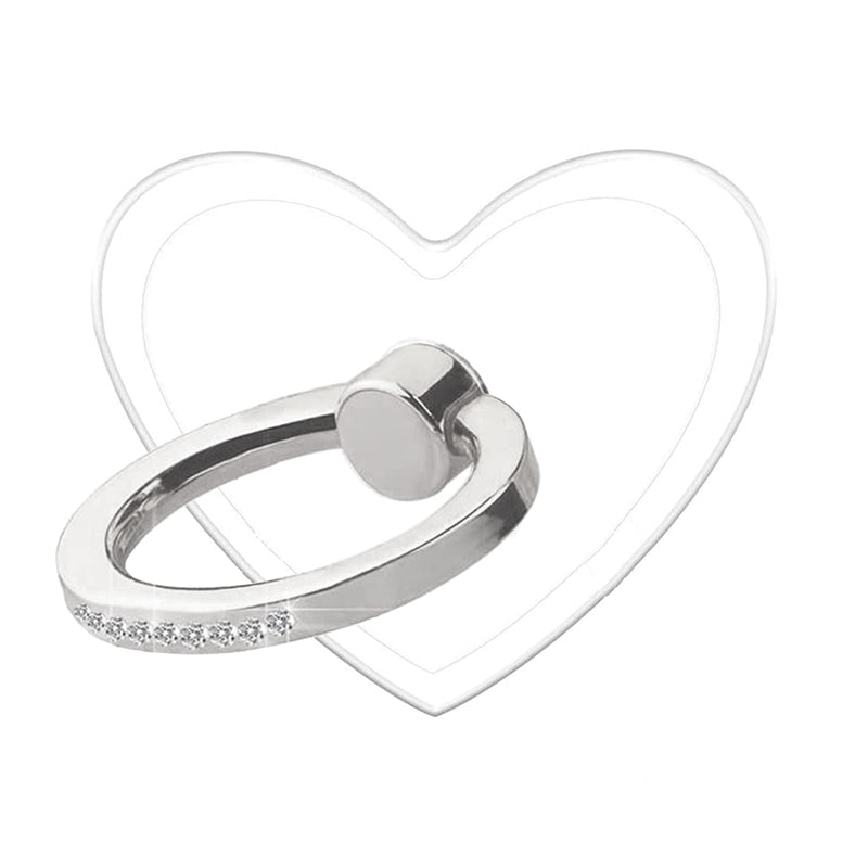  [AUSTRALIA] - TACOMEGE Clear Phone Holder Ring Grips for Pattern Phone case, Silver Finger Ring Stand for iPhone Cell Phone Tablet (Crystal-Silver-Heart)