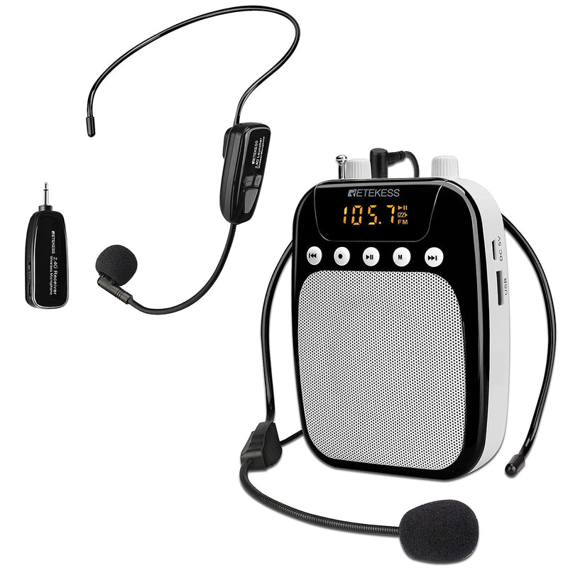  [AUSTRALIA] - Retekess TR623 Voice Amplifier with TT123 Wireless Microphone Headset, 1800mAh Rechargeable Portable PA System Speaker for Teachers, Singing, Coaches, Training, Tour Guide