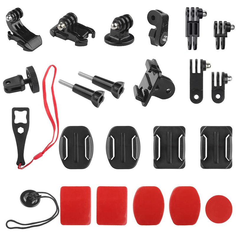  [AUSTRALIA] - Universal Action Camera Accessory Kit, 20-in-1 Grab Bag Mount Kit, Helmet Chin Mount Accessory Kit, J Hook Buckle Mount, Adhesive Mount, Sports Camera Accessory Bundle