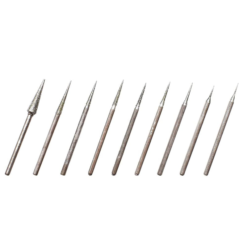  [AUSTRALIA] - Yuauy 9 pcs Diamond Burr Engraving Pointed Needle Bits Grinding Mounted Point Carving Polishing for Rotary Tool Replacement (0.5~4 mm)