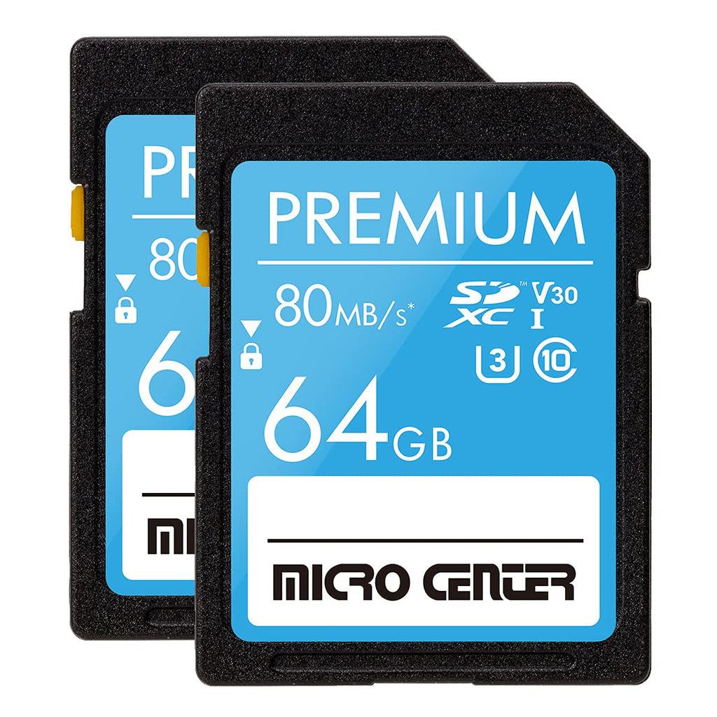  [AUSTRALIA] - Premium 64GB SDXC Card 2 Pack by Micro Center, Class 10 SD Flash Memory Card UHS-I C10 U3 V30 4K UHD Video R/W Speed up to 80/35 MB/s for Cameras Computers Trail Cams (64GB x 2) 64GB X 2
