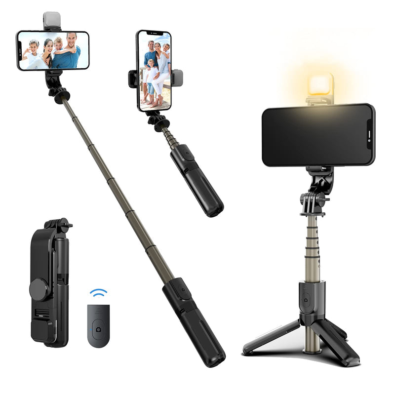  [AUSTRALIA] - Selfie Stick with Light, iPhone Tripod, Extendable Stick with Bluetooth Remote, Pocket Tripod, Rechargeable 3 Modes 6 Light for Selfies, Live Streaming, YouTube Video, Compatible with iPhone/Android