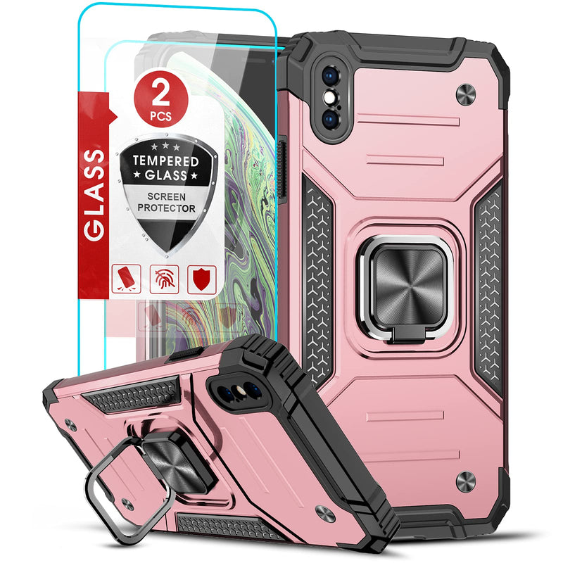  [AUSTRALIA] - LeYi Compatible with iPhone Xs Max Case, with [2 x Tempered Glass Screen Protector] for Men Women, [Military-Grade] Protective Phone Cover Case with Ring Kickstand for iPhone Xs Max 6.5’’, Rose Gold