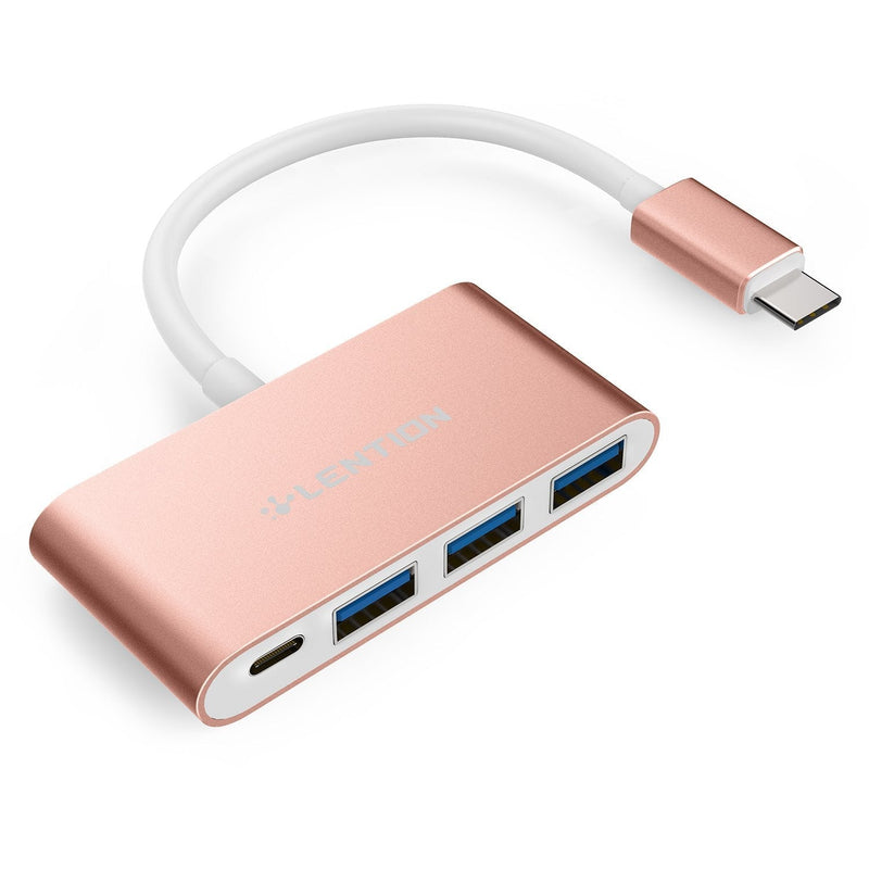  [AUSTRALIA] - LENTION 4-in-1 USB-C Hub with 3 USB 3.0 and Type C Power Delivery Compatible 2021-2016 MacBook Pro 13/15/16, New Mac Air/Surface, ChromeBook, More, Multiport Charging Adapter (CB-C13se, Rose Gold)