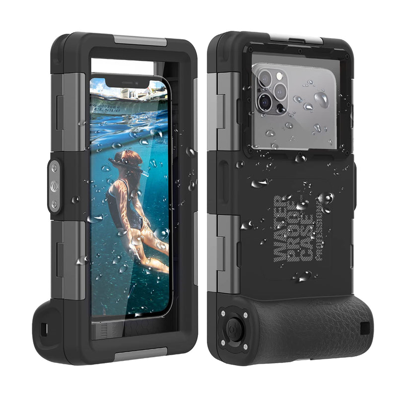  [AUSTRALIA] - (2nd Gen) Universal Phone Waterproof Case for Most of Samsung Galaxy and iPhone Series, 50ft Underwater Photography Waterproof Housing, Diving Case for Swimming Snorkeling Photo Video (All Black) All Black