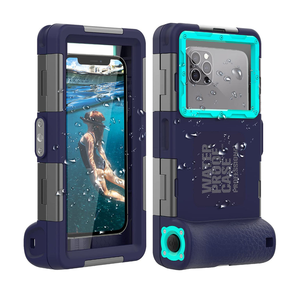  [AUSTRALIA] - (2nd Gen) Universal Phone Waterproof Case for Most of Samsung Galaxy and iPhone Series, 50ft Underwater Photography Waterproof Housing, Diving Case for Snorkeling Photo Video (Navy Blue + Teal) Navy Blue + Teal