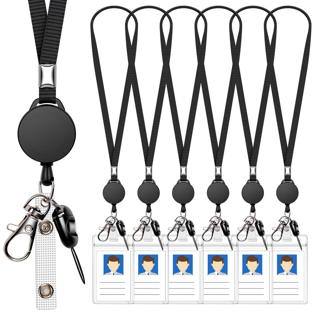  [AUSTRALIA] - 6 Pack Retractable Badge Lanyards and ID Badge Holder, Strap Lanyard with Swivel Metal Lobster Clasp for Badge Holders, Keychains, Offices, Staff, Students, Employees, Black 6 Pack
