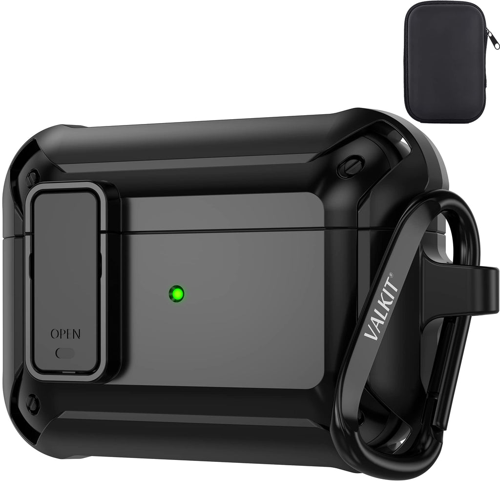  [AUSTRALIA] - Valkit for Airpods Pro Case Cover for Men with Lock, Military Armor Series Full-Body AirPod Pro Case with Keychain Cool Air Pod Pro Shockproof Protective Case for AirPods Pro 2019, Black