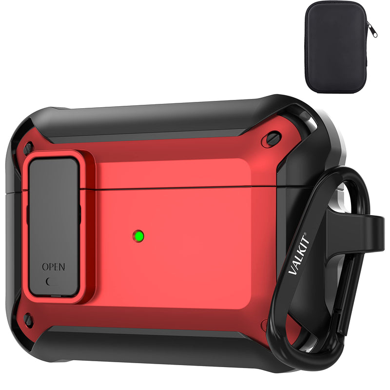  [AUSTRALIA] - Valkit for Airpods Pro Case Cover for Men with Lock, Military Armor Series Full-Body AirPod Pro Case with Keychain Cool Air Pod Pro Shockproof Protective Case for AirPods Pro 2019, Black/Red