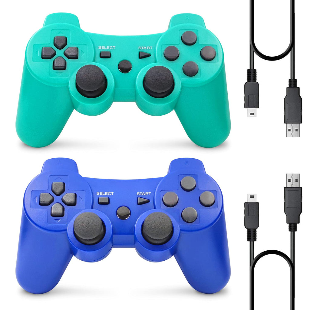 [AUSTRALIA] - PS3 Controller Wireless, Gaming Remote Joystick for Playstation 3 with Charger Cable Cord (Blue, Green) Blue, Green
