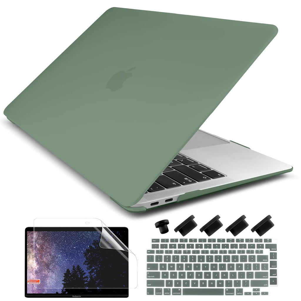  [AUSTRALIA] - DONGKE for MacBook Air 13 inch Case 2021 2020 2019 2018 Release A2337 M1 A2179 A1932, Plastic Hard Shell Case & Keyboard Cover Only Compatible with MacBook Air 13 inch Retina Fits Touch ID, Green Midnight Green 2