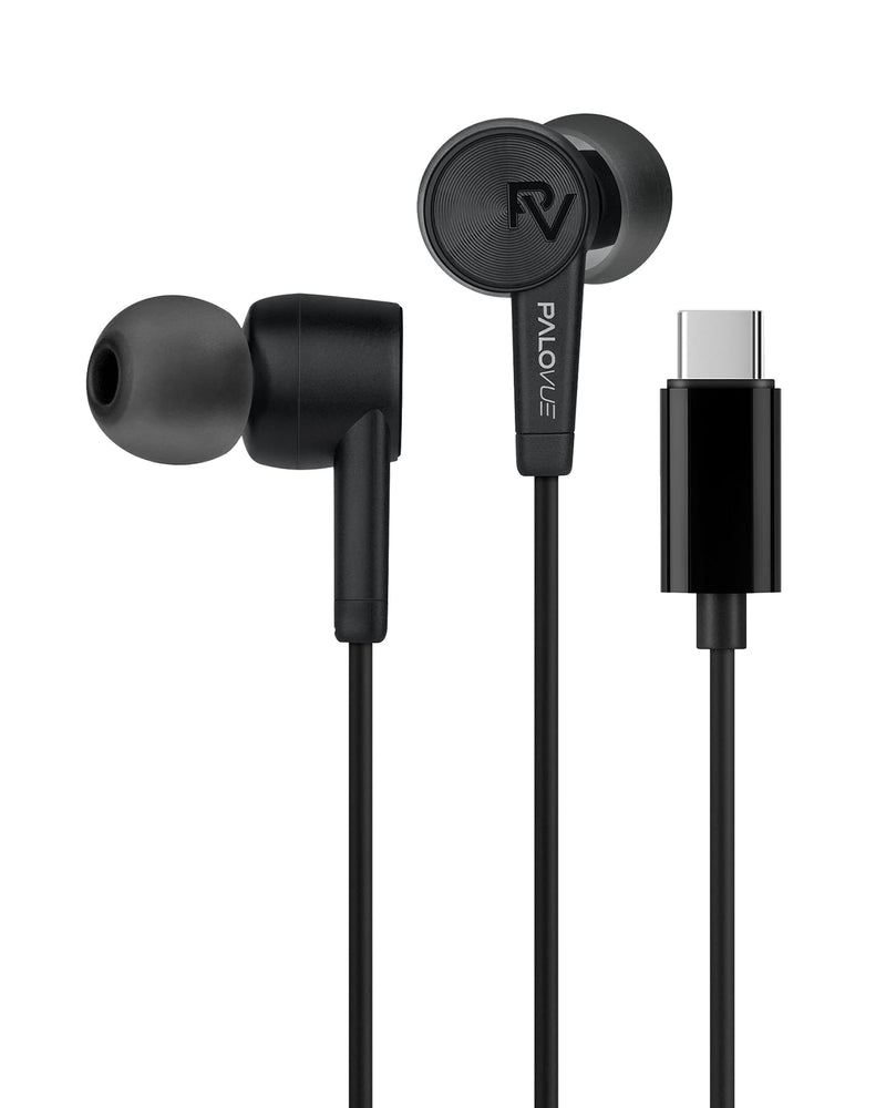  [AUSTRALIA] - PALOVUE USB Type C Headphones in Ear Earphones Earbuds with Mic and Volume Control Compatible with Google Pixel Samsung Oneplus Huawei Sony MacBook SoundFlow Black USB-C