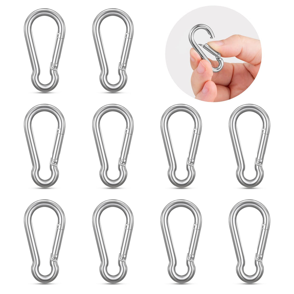 [AUSTRALIA] - 10PCS Stainless Steel Carabiners Caribeener Clips, 1.57 Inch Small Caribeaner Spring Snap Hooks, Heavy Duty Keychain Clip, Qick Link for Keys/Water Bottle/Pet Tags/Feeders/Flag Rigging/Hiking/Camping