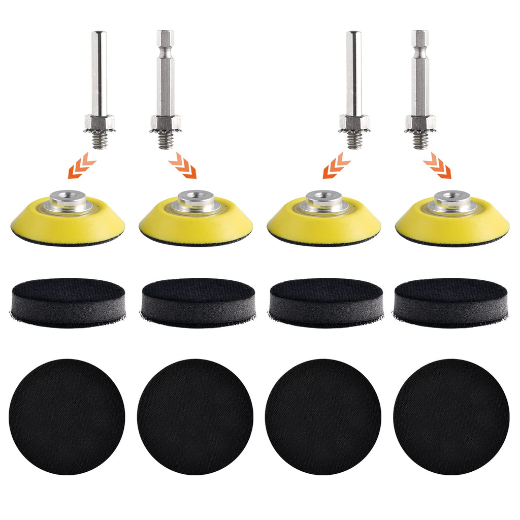  [AUSTRALIA] - NYNM 4Pcs 2 Inch Hook and Loop Sanding Pad for Sanding Discs with 1/4 inches Dia Shank Drill Attachment + Soft Foam Layer Buffering Pad (8 Pack)