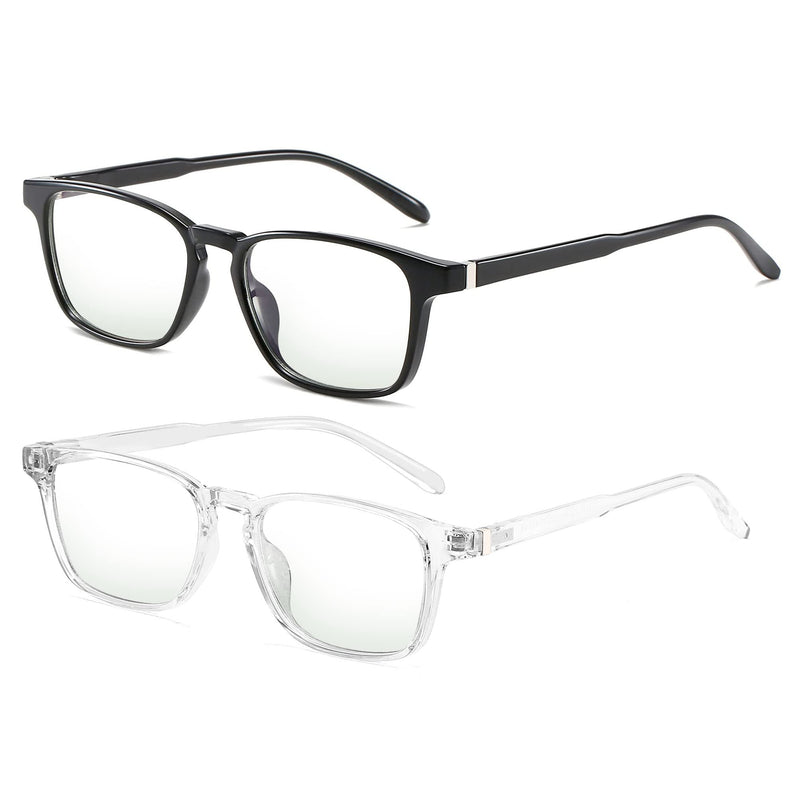  [AUSTRALIA] - Blue Light Blocking Glasses for Men & Women - Computer Reading | Anti Headache Fake Glasses,Square Nerd Eyeglasses(Pack of 2) Black+clear