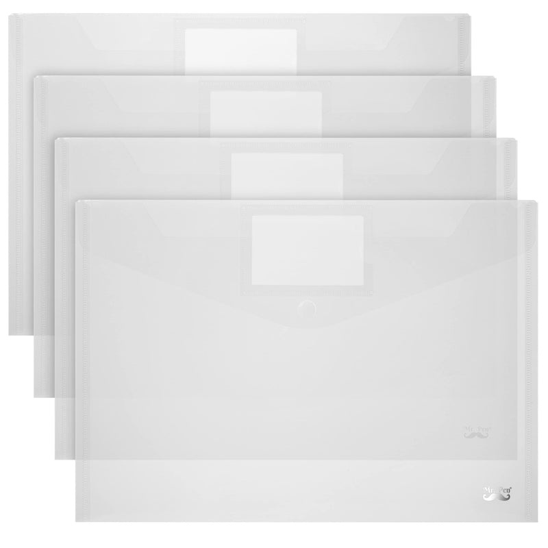  [AUSTRALIA] - Mr. Pen- Clear Plastic Envelopes, 4 Pack, A4, Letter Size, Plastic Envelopes with Snap Closure, Poly Envelopes, Clear Plastic Folders, Plastic Document Holder, Plastic Envelopes, Clear Envelopes.