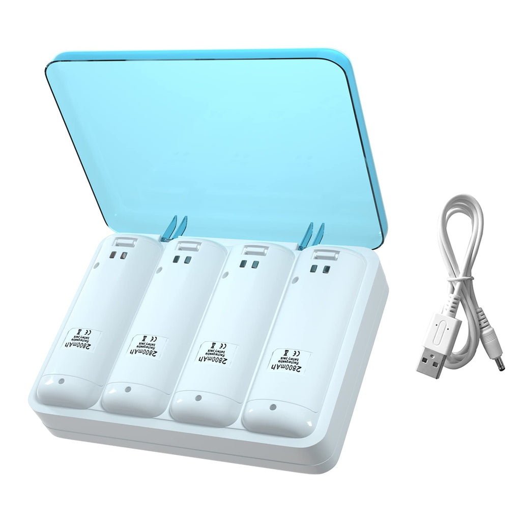  [AUSTRALIA] - ActZone 4-in-1 Charging Station 4 Port Charger Dock Box with 4 Rechargeable 2800 mAh Battery + USB Cable Compatible for Wii/Wii U Remote Controller White