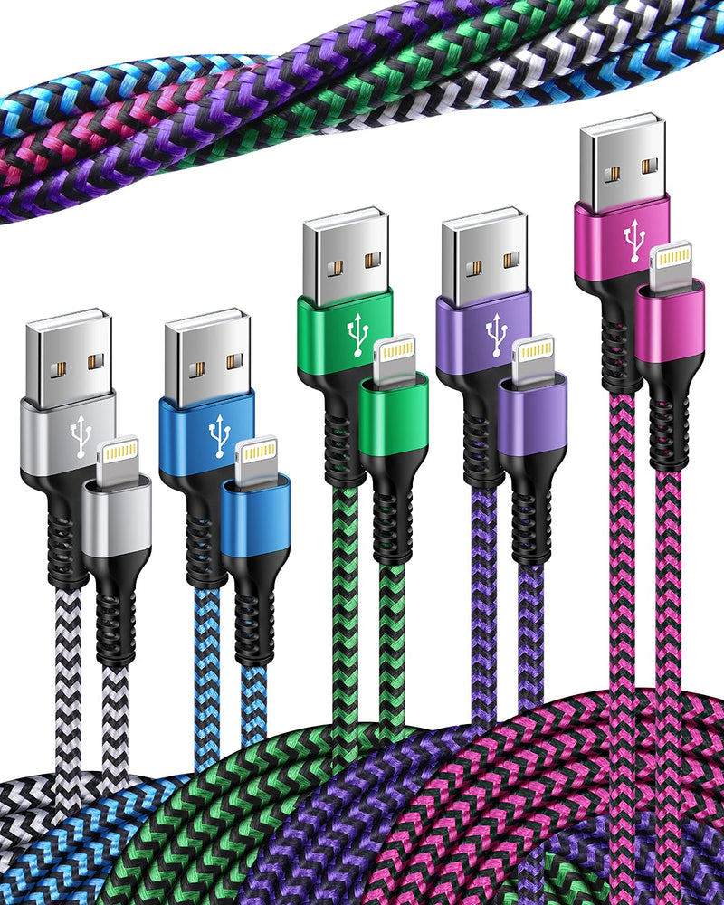  [AUSTRALIA] - iPhone Charger Cable, 5Pack Braided Lightning Cords Fast Charging for Apple 13/12 Pro Max Mini 11Pro SE X XR XS XS Max 8 Plus, Lightening Power Line Cagador Wire i Phone Lighting Chords-3/3/6/6/10Ft