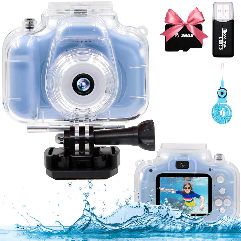  [AUSTRALIA] - YTETCN Kids Waterproof Camera for Boys and Girls Aged 3-12, 12MP and 1080p Kids Sports Digital Camera, Underwater Kids Camera with 32GB Memory Card and Card Reader, Playback, Time-Lapse Blue