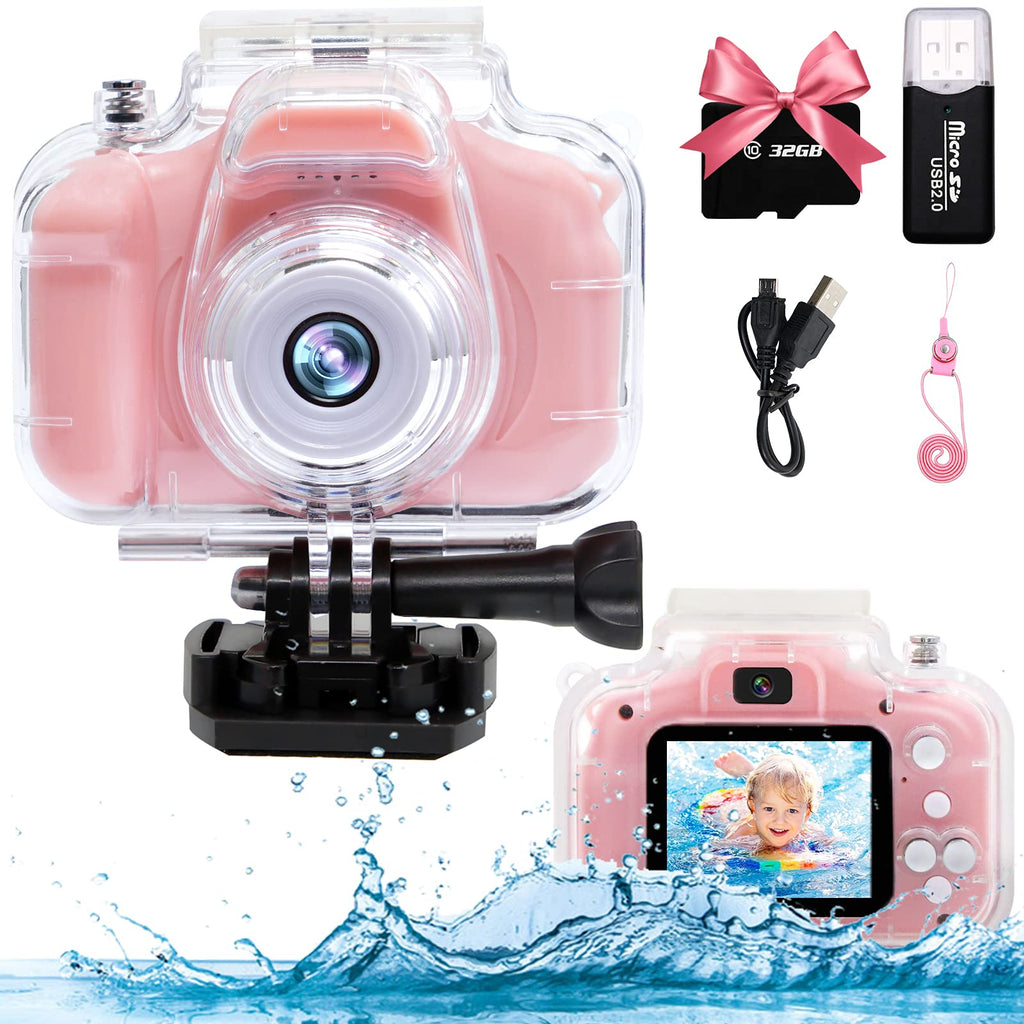  [AUSTRALIA] - YTETCN Kids Underwater Camera with 32GB Memory Card, 1080P HD Digital Video Waterproof Camare for Kids 3-12 Year Old Boys Girls Birthday Gifts, Video Recording, Delay Capture, Playback Pink