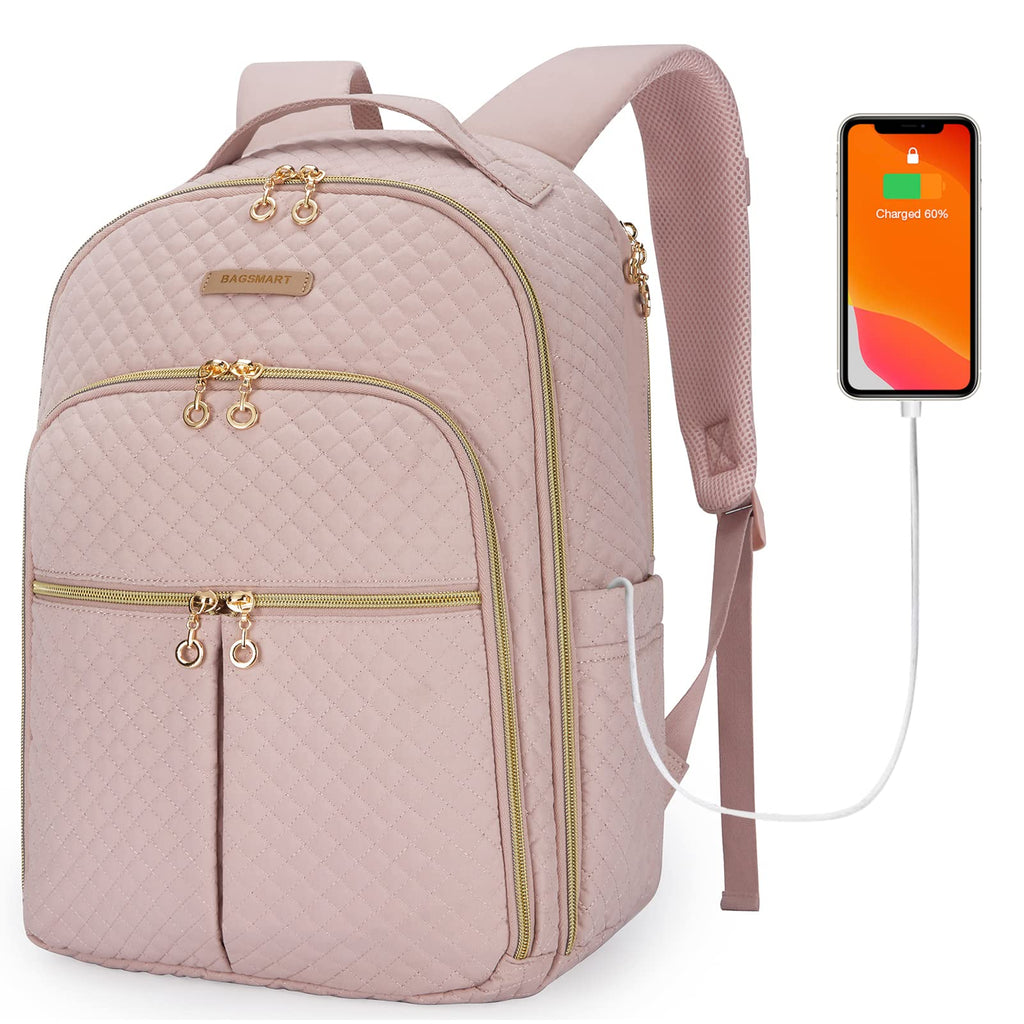  [AUSTRALIA] - Laptop Backpack Fashion Womens Backpacks BAGSMART 15.6 inches Notebook Bags Stylish for School College Business Work Travel Gift for Women Girls Pink