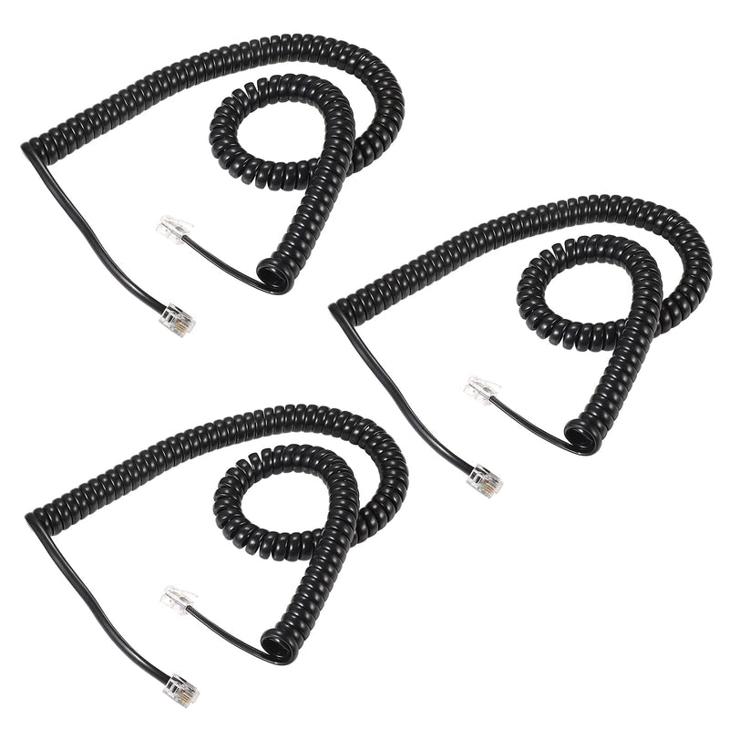  [AUSTRALIA] - Coiled Telephone Cord ，Telephone Cord 3 Pack 11.5FT Uncoiled / 1.5Ft Coiled Landline Phone Handset Cable 4P4C Telephone Accessory Black balck(11.5t)