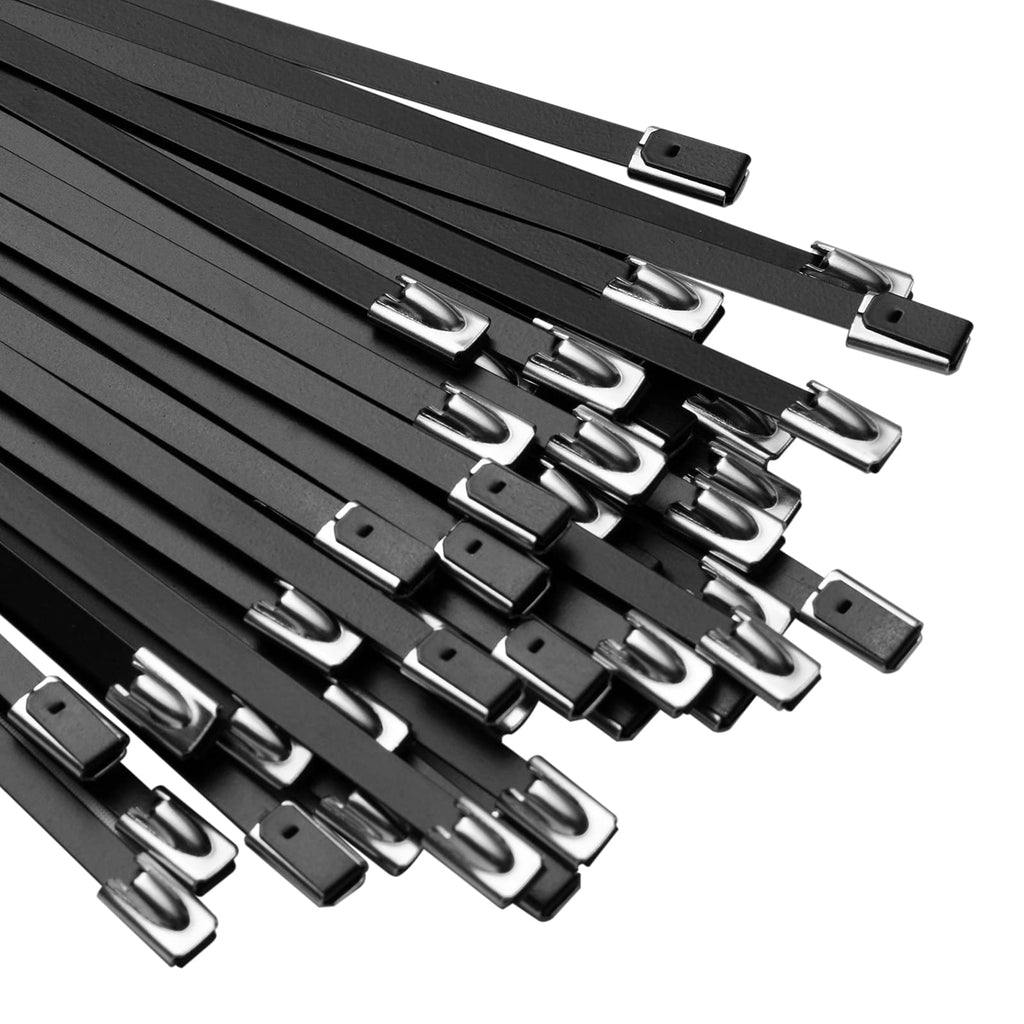  [AUSTRALIA] - OFFO Black Zip Ties Made of Metal 15.8 Inch Premium Heavy Duty Stainless Steel Wire Multifunctional Locking Exhaust Wrap Flexible Durable 30 Pce 15.8-inch Matte Black