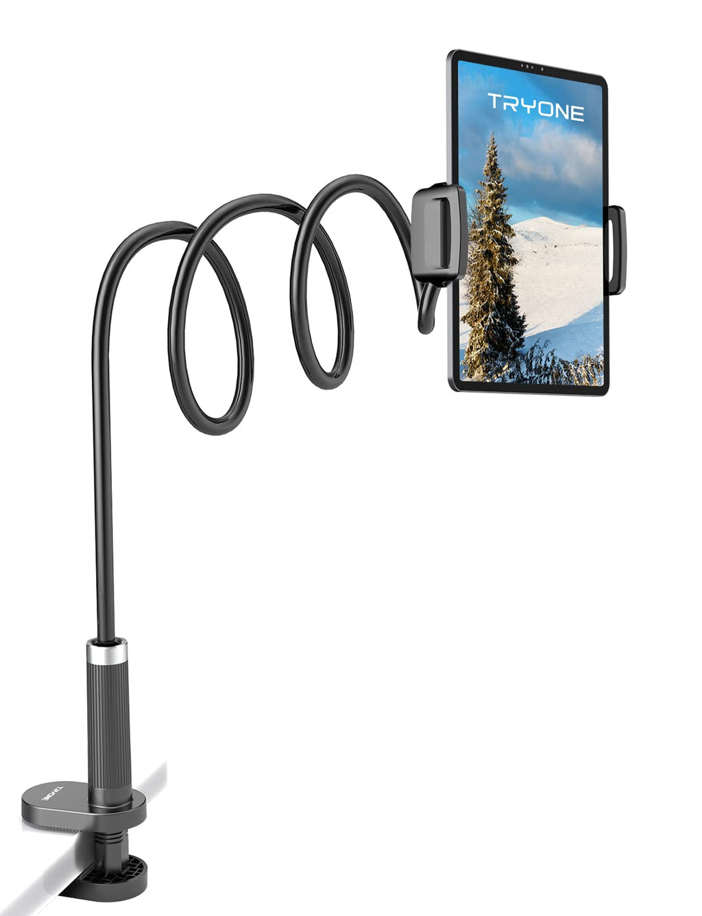  [AUSTRALIA] - Gooseneck Tablet Holder Stand for Bed: Tryone Adjustable Long 39.4inch Flexible Lazy Arm Tablets Mount Compatible with iPad Pro Air Mini | Galaxy Tab | Kindle Fire | Switch or Other 4.7-12.9" Device Black