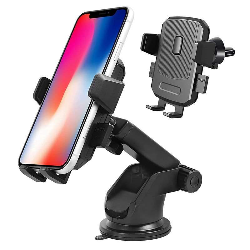  [AUSTRALIA] - SALEX Universal Windshield Phone Mount. Telescopic Suction Cup Cell Phone Mount for Car Dashboard, Air Vent, Desk. Black Rotating Smartphone Bracket. Adjustable Car Cradle for Mobile Phone & GPS.