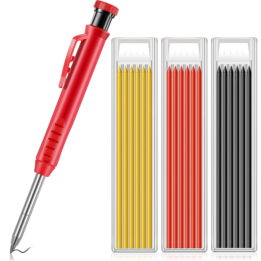 [AUSTRALIA] - Solid Carpenter Pencil for Construction and Refills with Built in Sharpener, Long Nosed Deep Hole Mechanical Pencil Marker Marking Tool for Scriber Woodworking Architect Carpenter (19 Pieces) 19