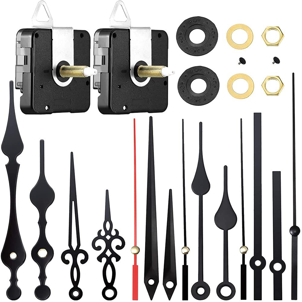  [AUSTRALIA] - MMOBIEL 22 Pcs Clock Movement Mechanism Replacement Kit High Torque DIY Wall Clock Making Hands and Motor Kit with 2 Motors and 12 Hands 25mm / 1 inch Shaft