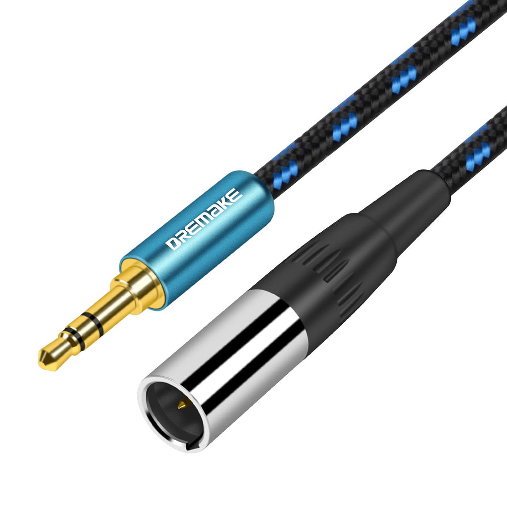  [AUSTRALIA] - DREMAKE 3-Pin Mini XLR to Jack 3.5mm Plug Stereo Audio Balanced Cable, 1/8" TRS 3.5mm Male to Mini XLR Male Adapter Cable for Cameras, Headphones, 1 Feet - Blue Tweed Braided 1Feet/30CM