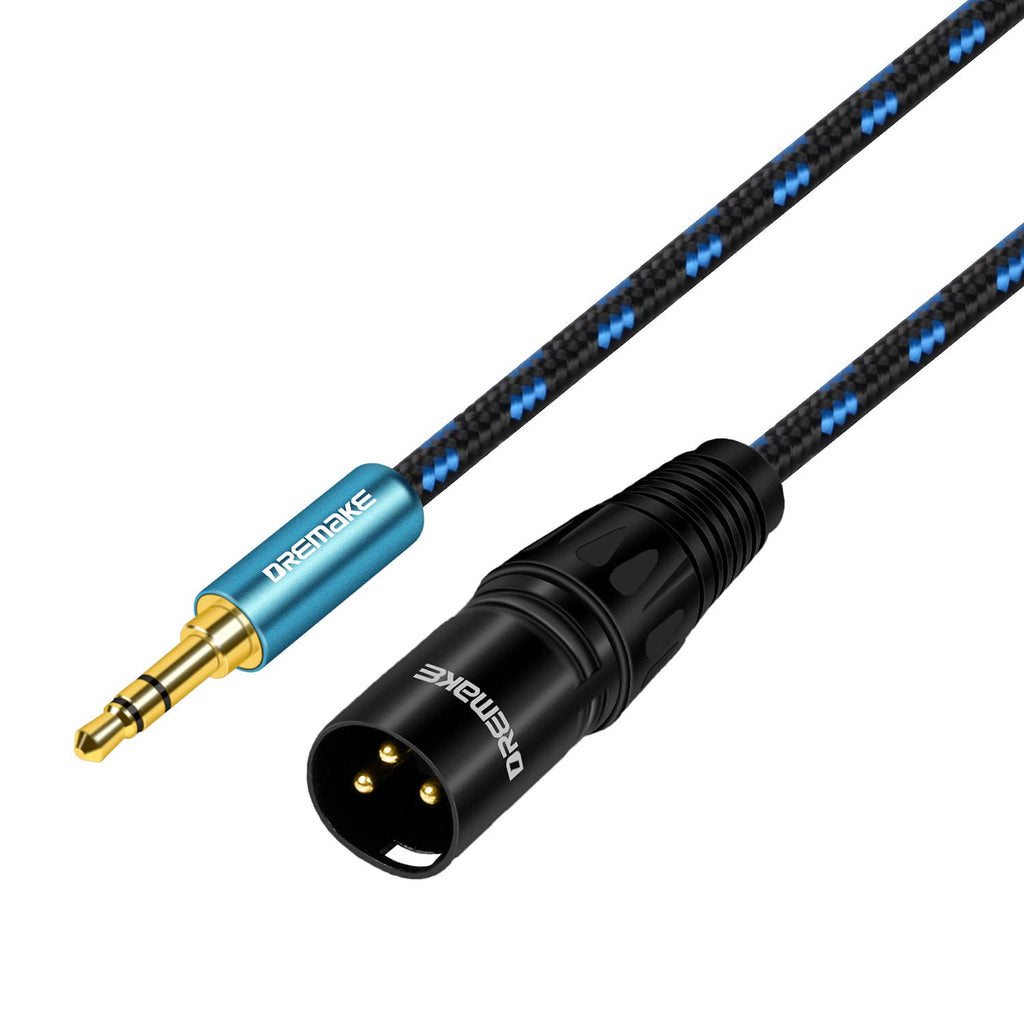  [AUSTRALIA] - DREMAKE Aux 3.5mm (1/8 Inch) Male to XLR 3-Pin Male Stereo Audio Cable, 3 Feet XLR to 1/8'' Mini Jack Stereo Unbalanced Converter Cord for Voice Recorder, Speaker, Audio Equipment - Black Blue Tweed 3Feet/1M