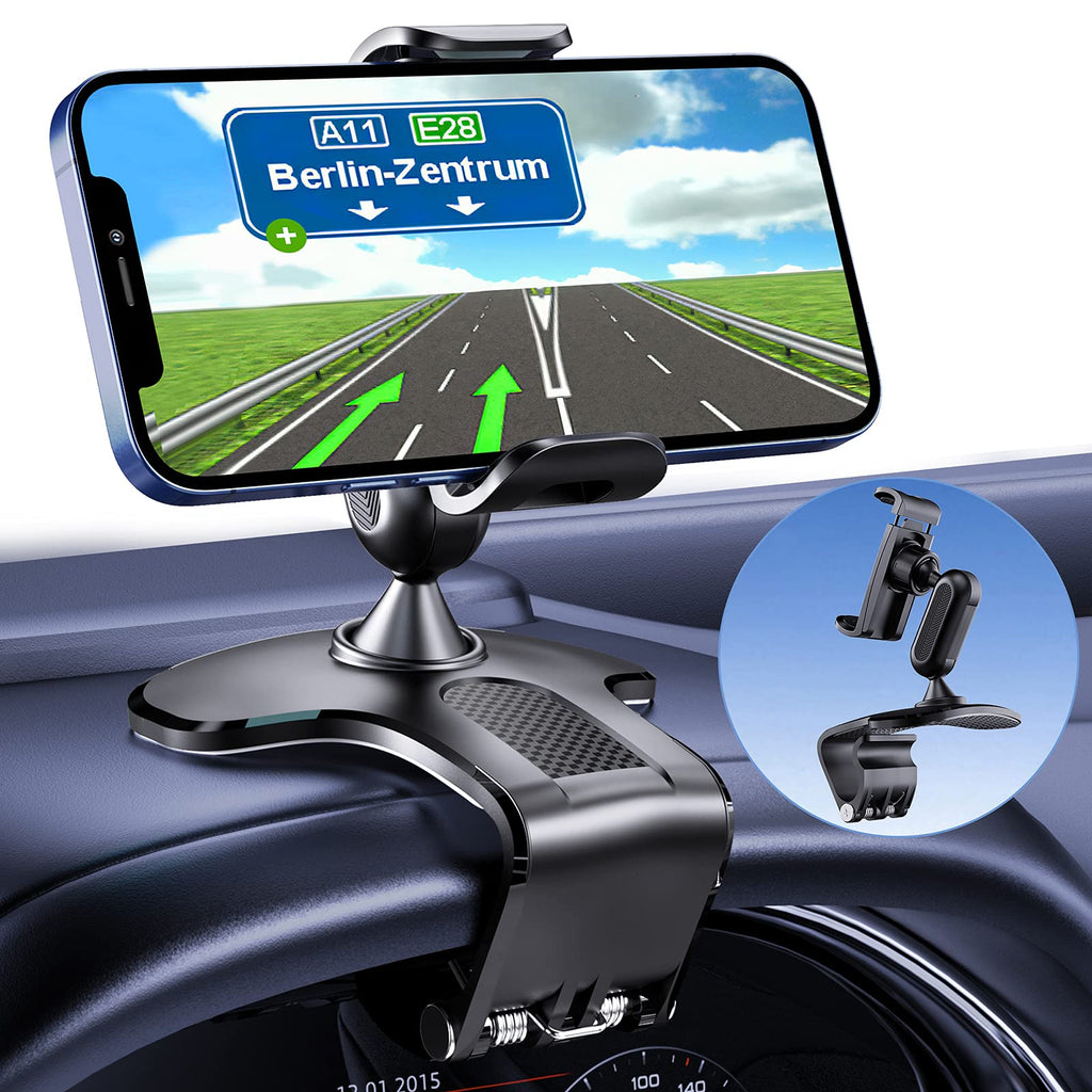  [AUSTRALIA] - Car Phone Holder Mount 360 Degree Rotation Dashboard Cell Phone Holder for Car Clip Mount Stand Suitable for 4 to 7 inch Smartphones (Black) Black