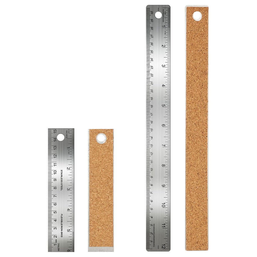  [AUSTRALIA] - Stainless Steel Corked Backed Metal Ruler, Non Slip Straight Edge with Cork Backing, Measuring Device Tool for Student School Office Supplies (1 x 6 Inch, 1 x 12 Inch) 1 x 6 Inch, 1 x 12 Inch