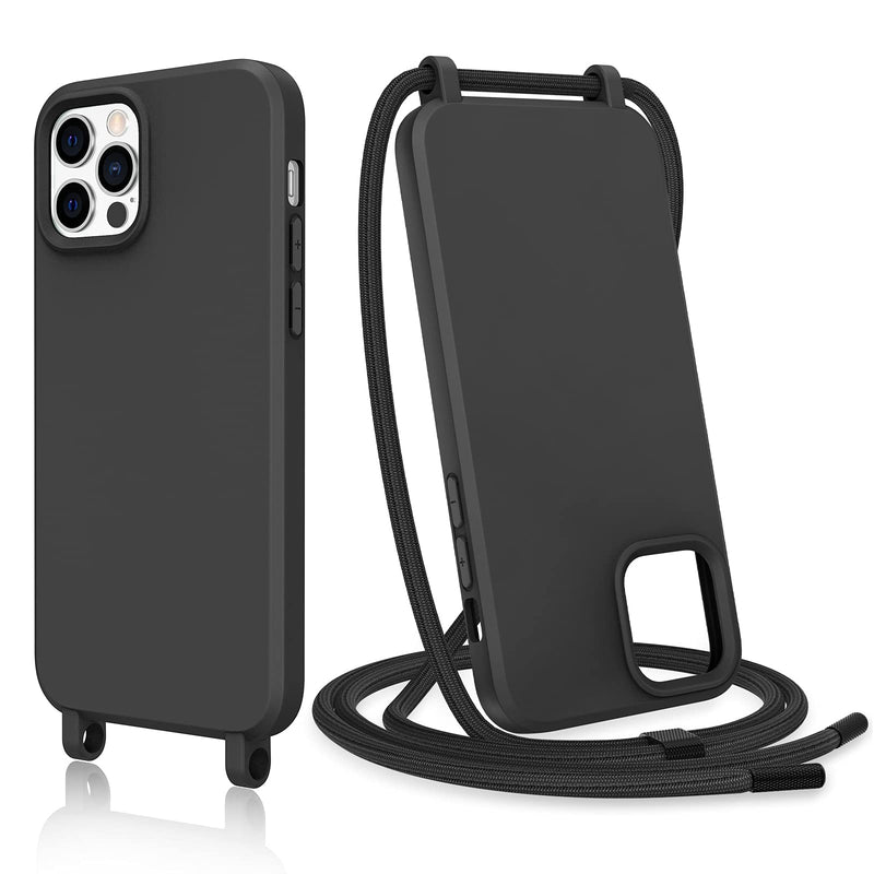  [AUSTRALIA] - Caka Crossbody Case for iPhone 12 Pro Max, iPhone 12 Pro Max Case with Strap Lanyard Adjustable Neck Strap Protective Case Removable Lanyard Silicone Cover for iPhone 12 Pro Max 6.7 Inch (Black) Black
