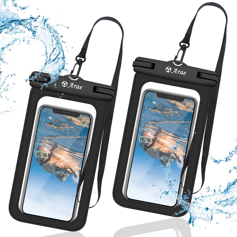  [AUSTRALIA] - Arae Waterproof Phone Pouch Compatible for iPhone 13 12 Pro Max 11 XS XR X 8 7 Plus Galaxy S21 Ultra Notes and Other Devices Up to 6.7 Inches Cellphone Dry Bag - 2 Pack Black