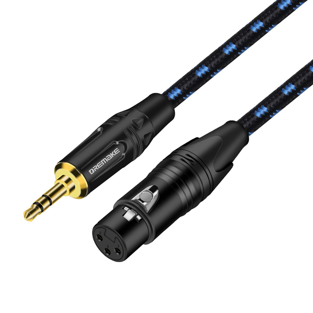  [AUSTRALIA] - DREMAKE 3.5mm Jack Stereo to XLR Mic Cable, XLR to 3.5mm Audio Cable, 10FT Unbalanced 3.5mm 1/8 Inch Male to XLR 3-Pin Female Interconnect Adapter Cord for PCs, Phones, Amplifiers - Black Blue Tweed 10FT/3M