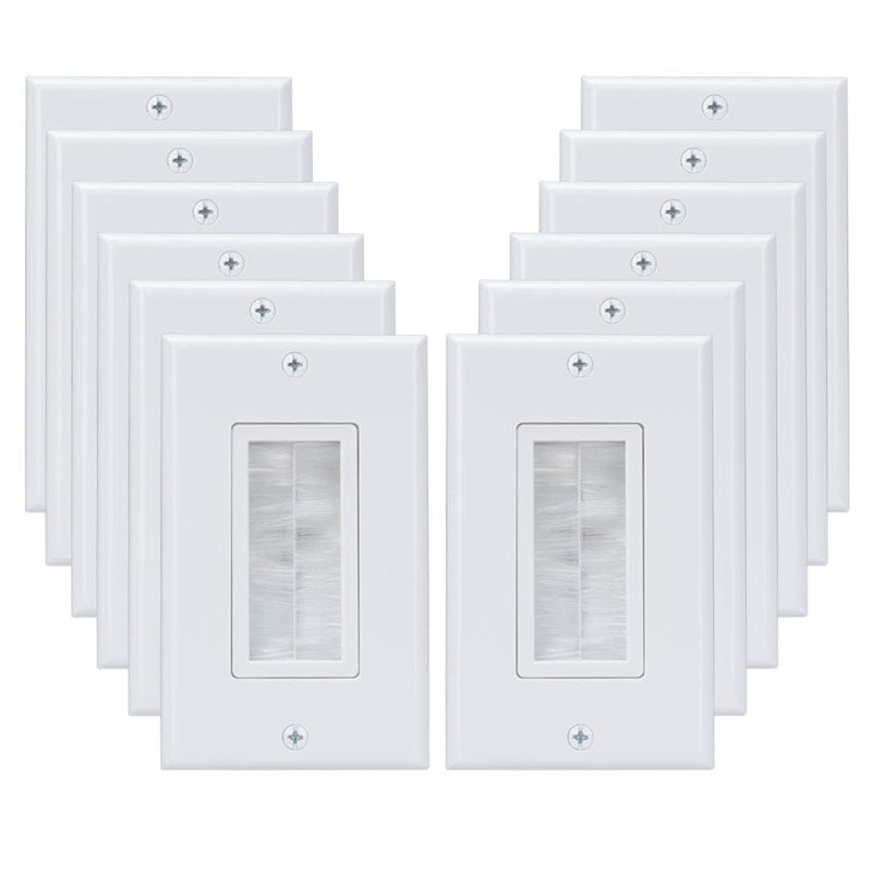  [AUSTRALIA] - Cosfox 1 Gang Brush Wall Plate Decora Style White Brush Wall for Passing Through Speaker Wires/Coaxial/HDMI/Network/Phone/Audio/Video Cables, Pack of 12, White, 24 Screws Included